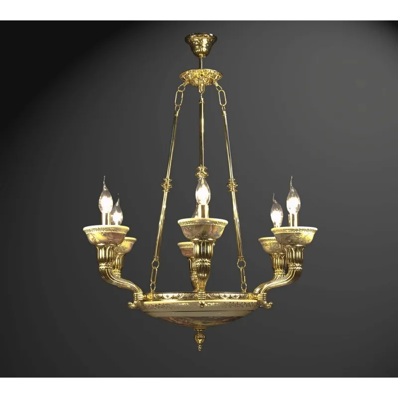 Brass and ceramic chandelier 6 lights BGA 1324