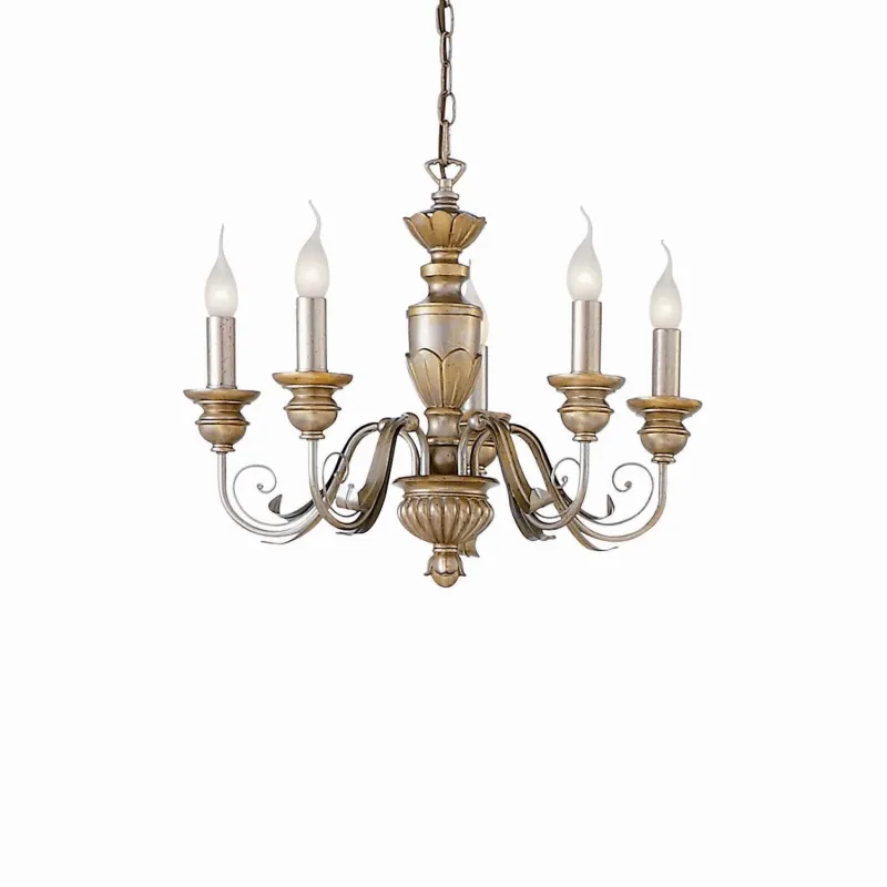 Chandelier 5 lights classic Dora gold leaf wood