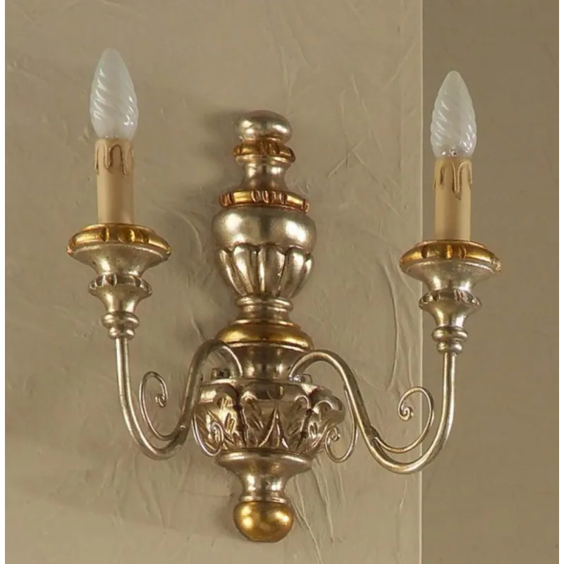 Classic wall light in silver-gold leaf wood 2 lights Esse 32 / 2A