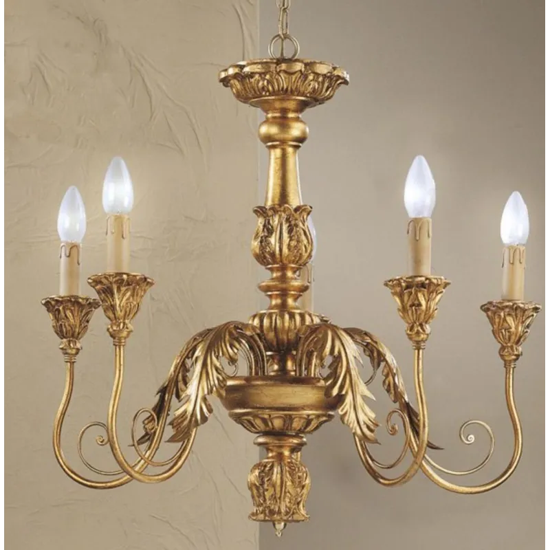 Classic chandelier in gold leaf wood 5 lights Esse 580/5