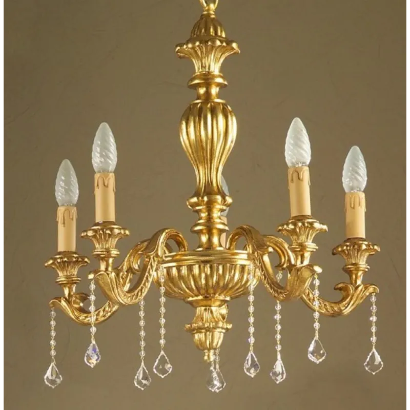 Classic chandelier in gold leaf wood 5 lights Esse 735/5