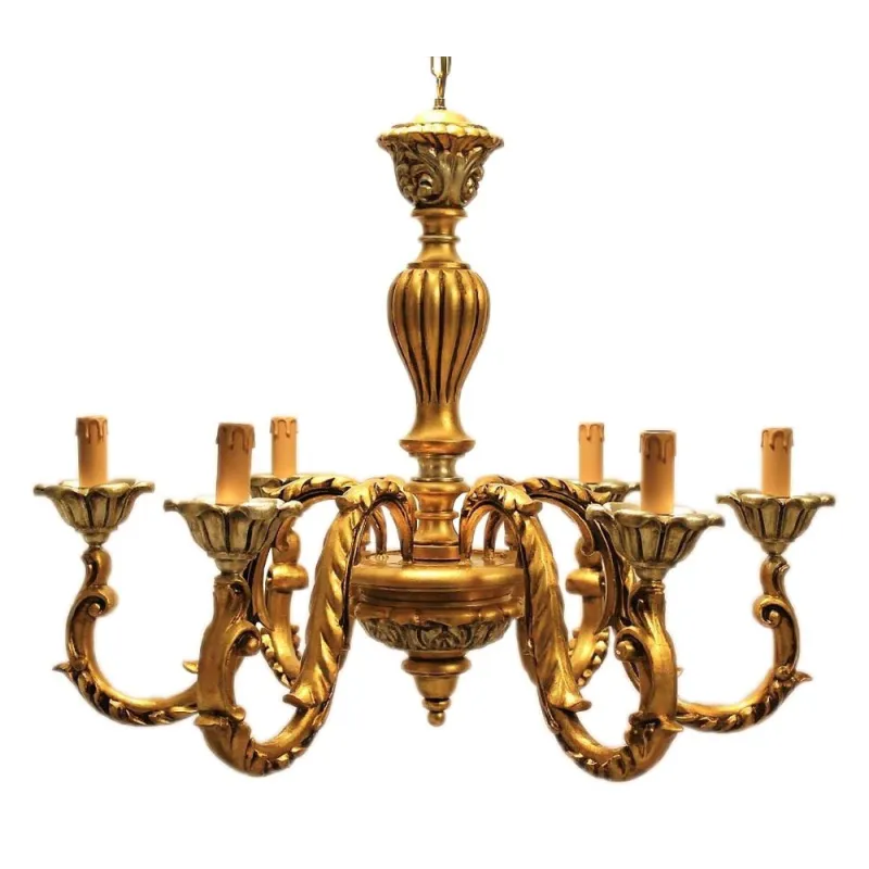 Classic chandelier in gold-silver leaf wood 6 lights Dbs 250 / 6G