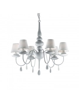 Modern white chandelier with Blanche 6 lights lampshades