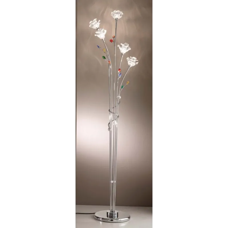 Floor lamp modern multicolor crystal 5 lights Dafne-p5 chromed