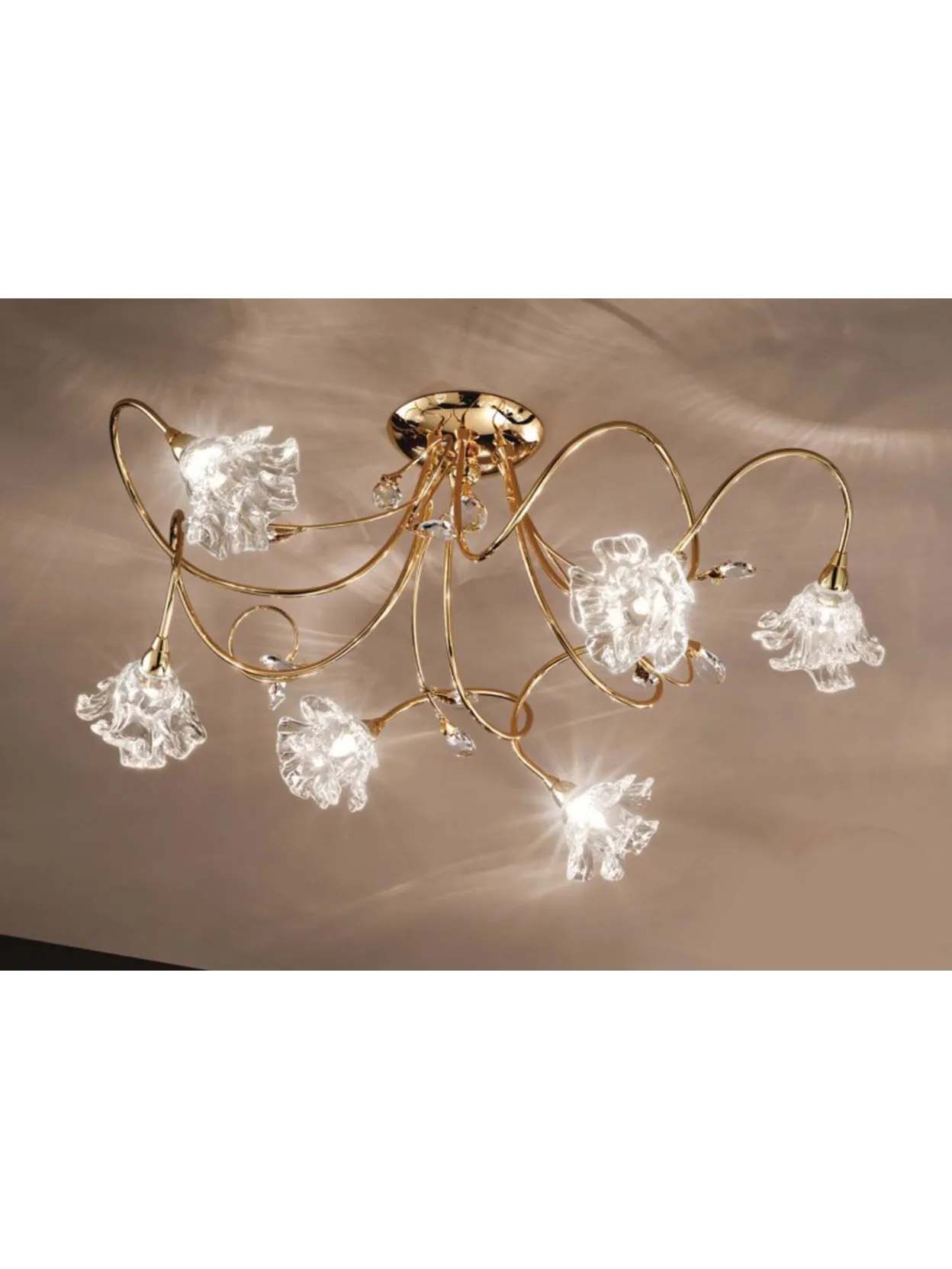 Contemporary Crystal Ceiling Lamp 6 Lights Dafne Pl6 Gold