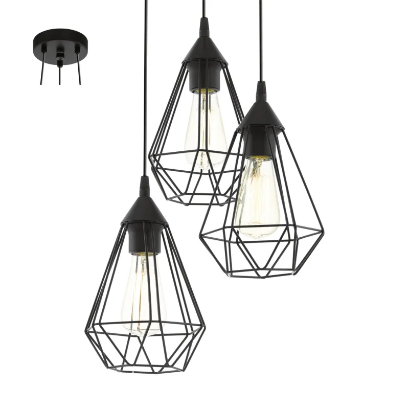 Vintage 3 lights chandelier black GLO 94191 Tarbes