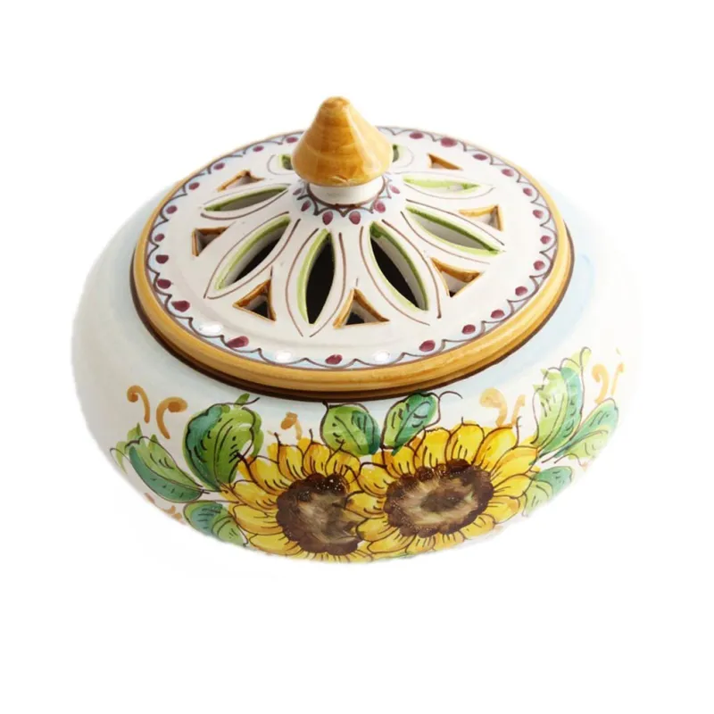 Large candy holder in Sicilian ceramic art.1 dec. Sunflower