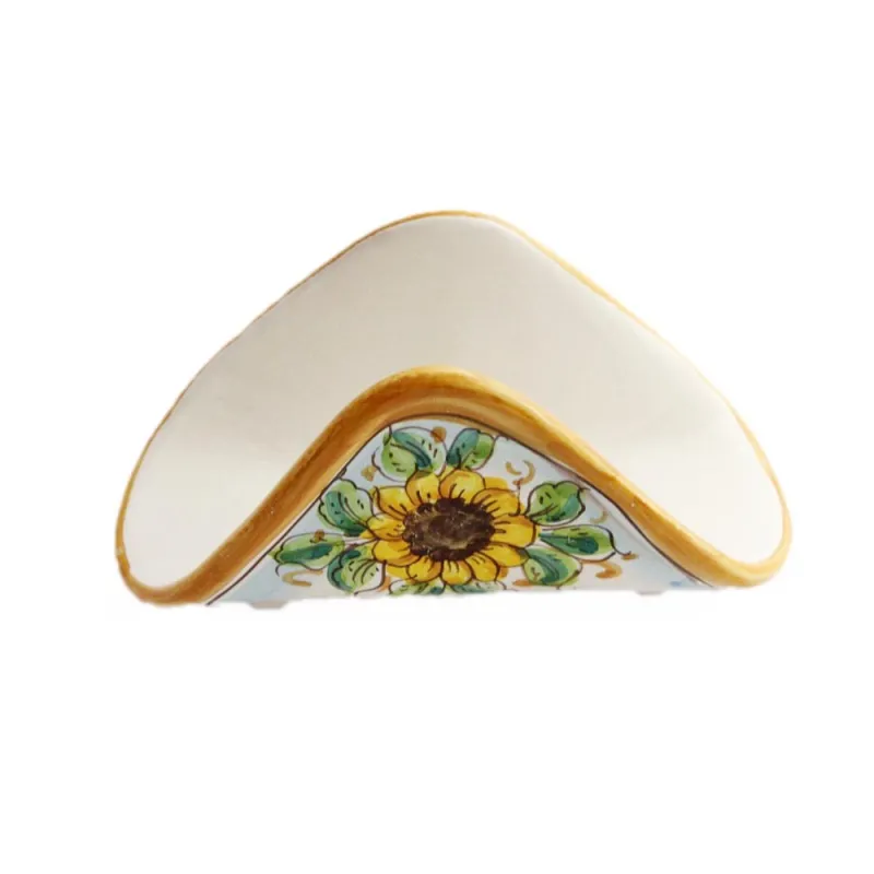 Handkerchief napkin holder in Sicilian ceramic art.10 dec. Sunflower