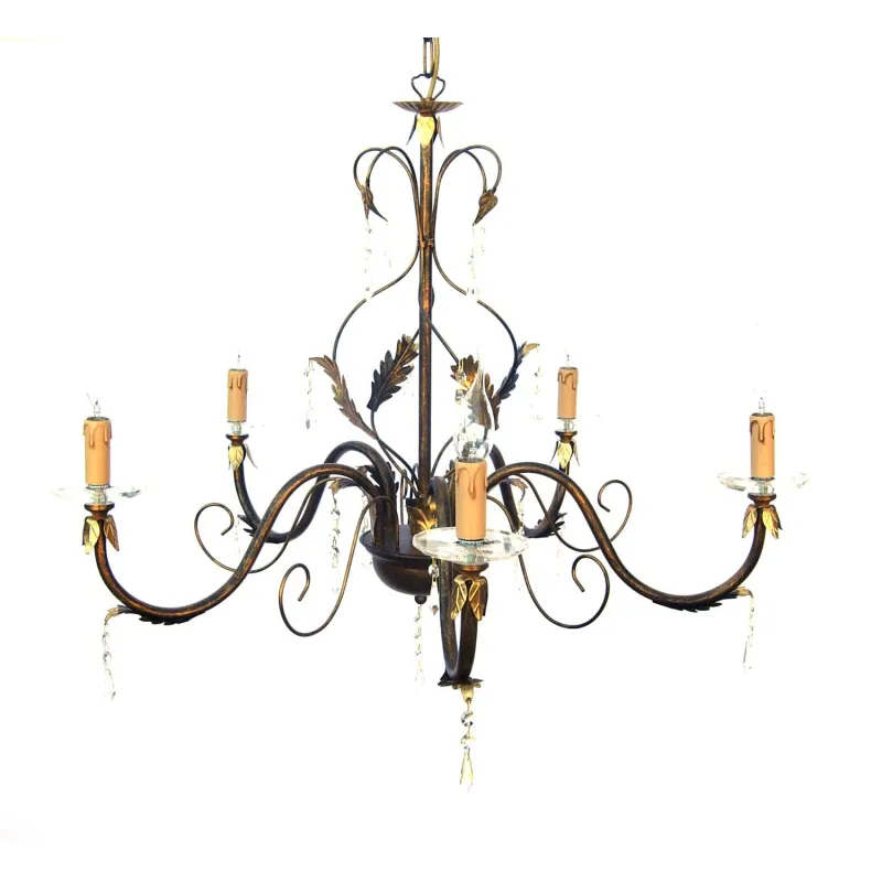 Classic chandelier in wrought iron and crystal 5 lights Alf 207