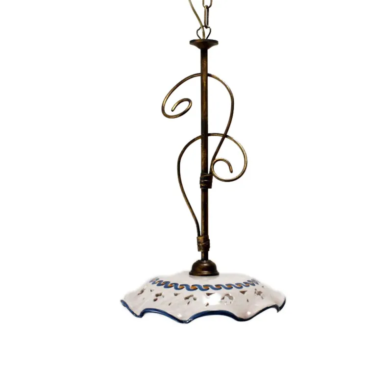 Rustic chandelier in Sicilian ceramic 1 Etruscan light