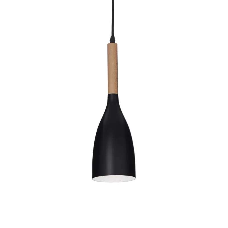 Lampadario moderno 1 luce con legno naturale Manhattan nero