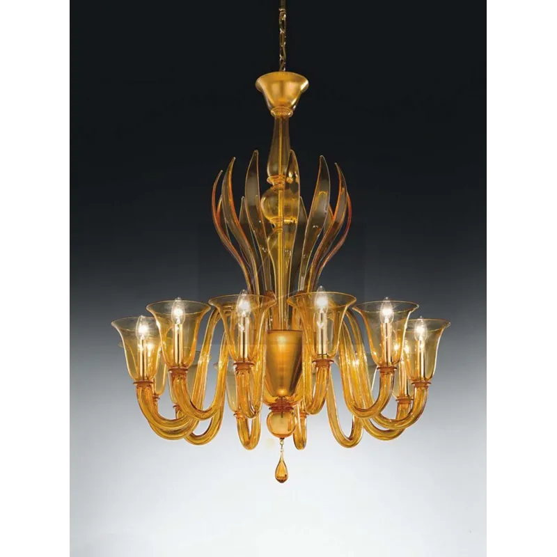 Murano chandelier 12 lights Voltolina Rialto gold