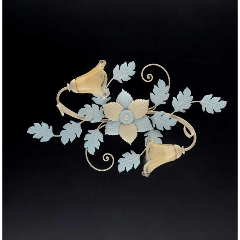 Classic ceiling lamp in wrought iron ivory-light blue PL 130 / 2OV