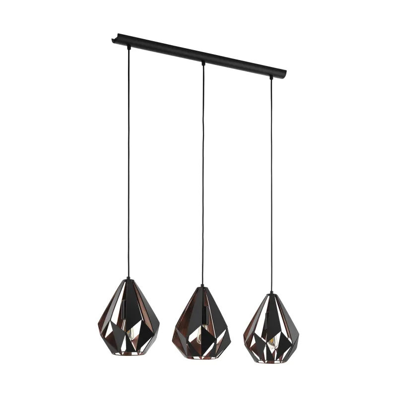 3 lights black and copper vintage chandelier GLO 49991 Carlton 1