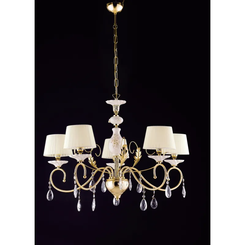 Classic gold chandelier with capodimonte and crystals 5 lights LGT Berlin sp5