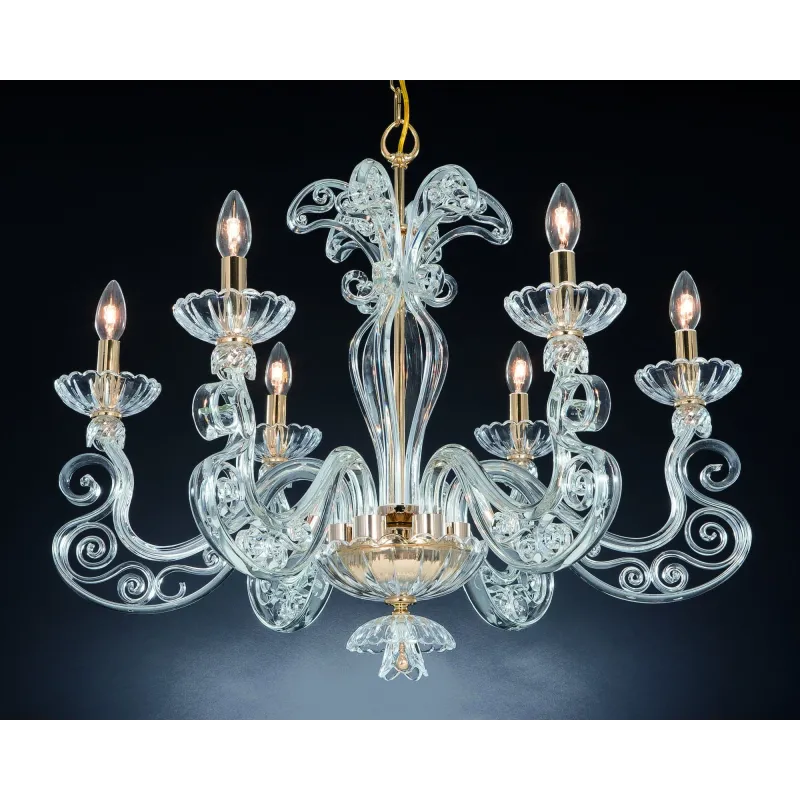 Classic chandelier in crystal 6 lights Design Swarovsky Dafne gold