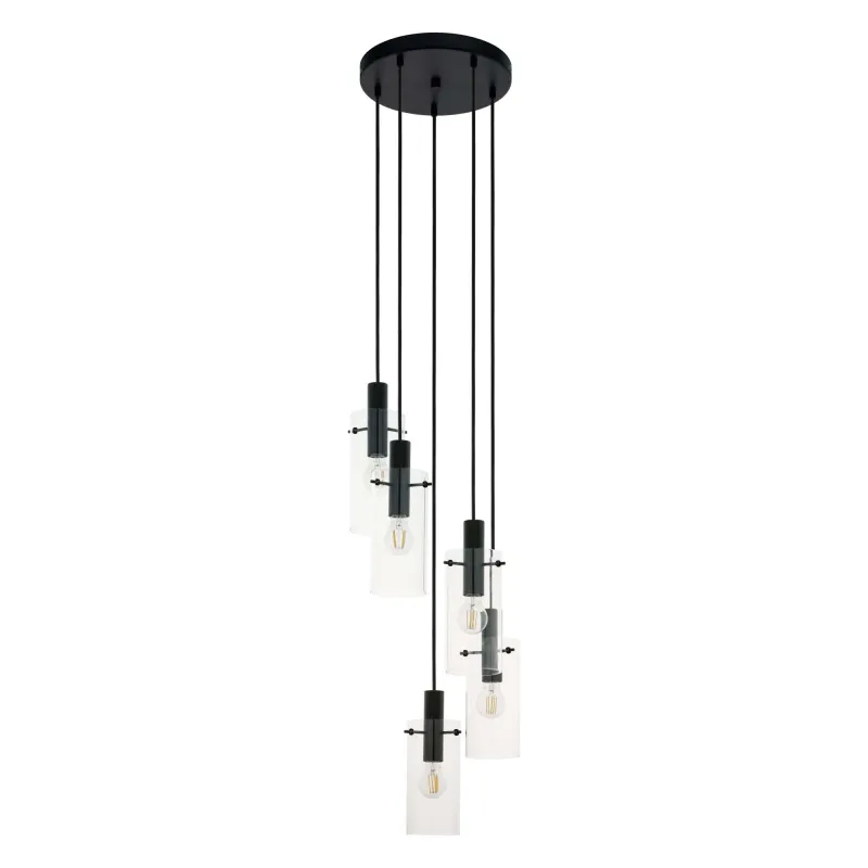 Lampadario moderno design nero 5 luci GLO 97368 montefino