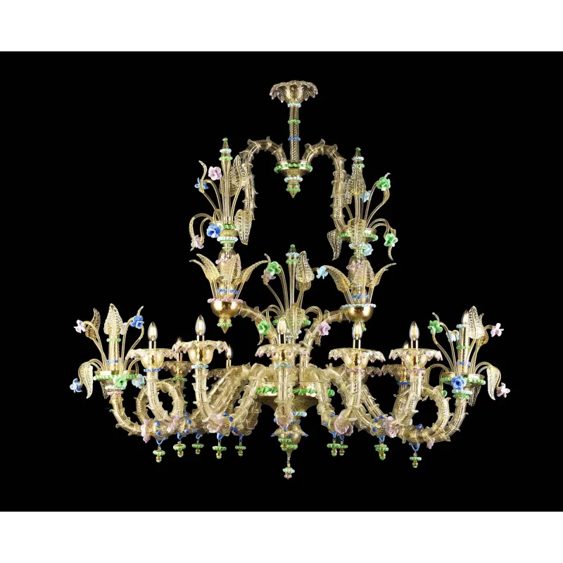 Lampadario murano di venezia oro 24k 12 luci made in italy 8060/12