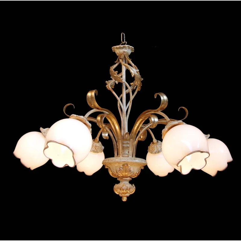 Lampadario classico in legno avorio e oro a 5 luci BGA 1605-5