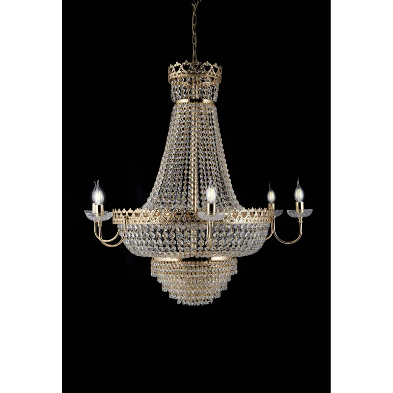 Lampadario classico oro con cristalli 10 luci LGT Andrew sp6 d.80 design swarovsky