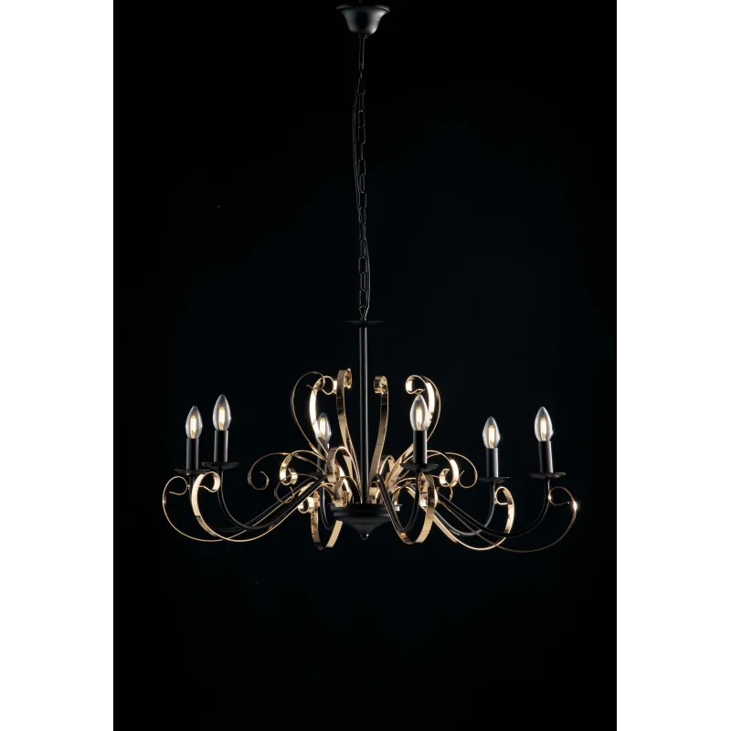 Modern 6 lights chandelier LGT Noir matt black and gold