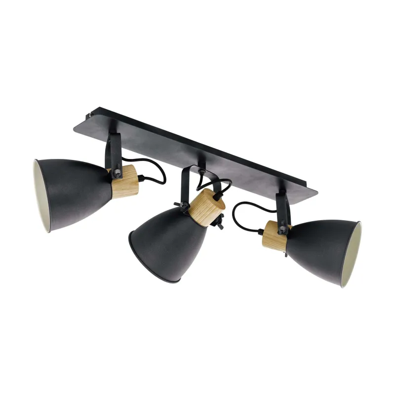 Modern design black and wood wall spotlight 3 lights GLO 99076 Coswarth