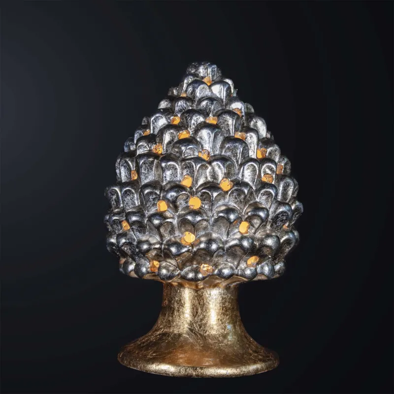 Pine cone lamp H.30cm in gold-silver leaf ceramic 1 light BGA 3179-lgr