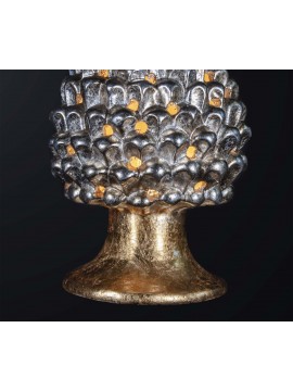 Pine cone lamp H.30cm in gold-silver leaf ceramic 1 light BGA 3179-lgr