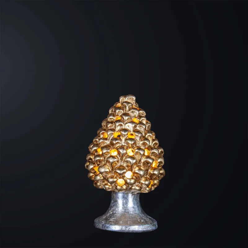 Pine cone lamp H.21cm in gold-silver leaf ceramic 1 light BGA 3179-lm