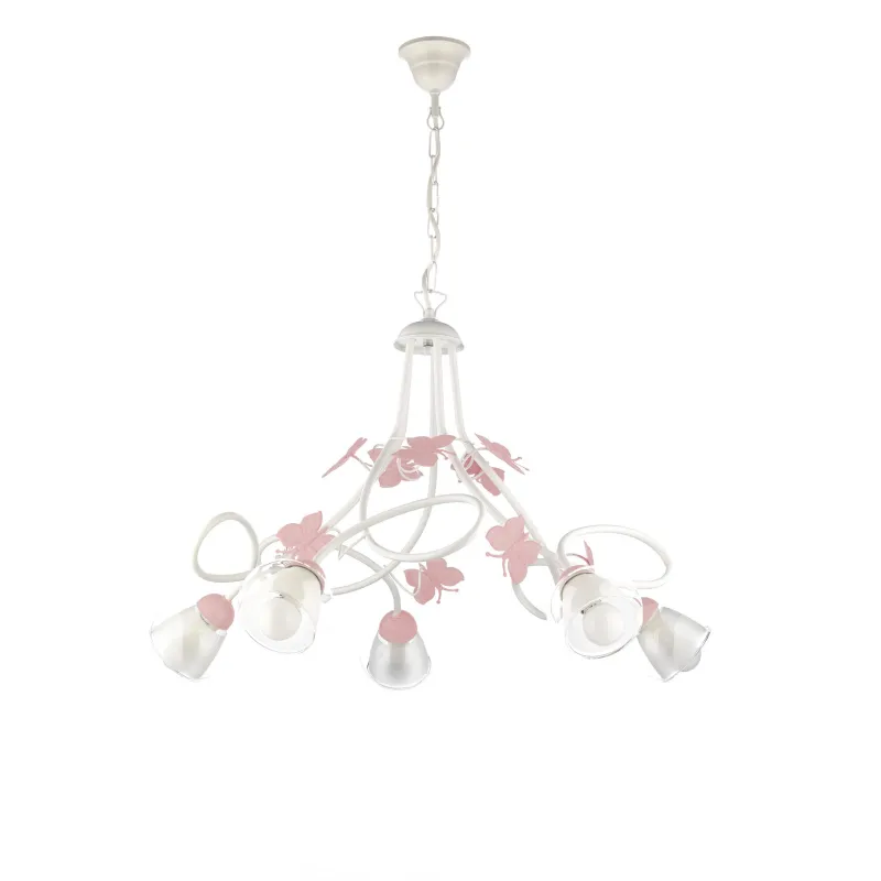 Modern shabby chic white and pink design chandelier with 5 lights stf 0081