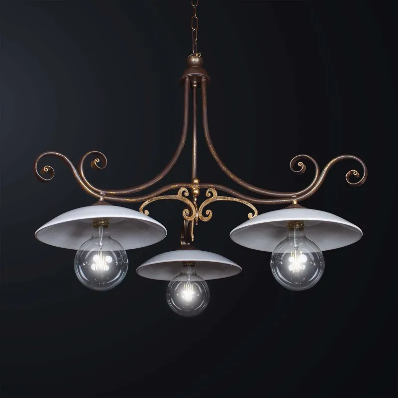 Classic barbell in wrought iron and ceramic with 3 lights BGA 3282/b3