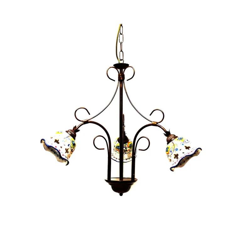 Rustic Sicilian ceramic chandelier 3 lights Coll. Flower