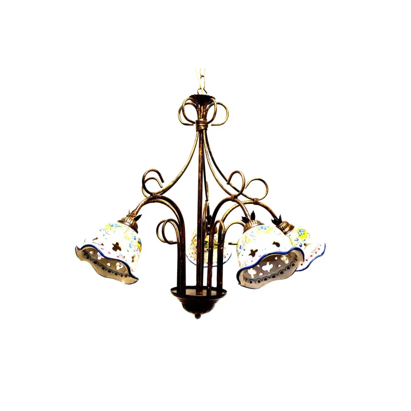 Rustic Sicilian ceramic chandelier 5 lights Coll. Flower