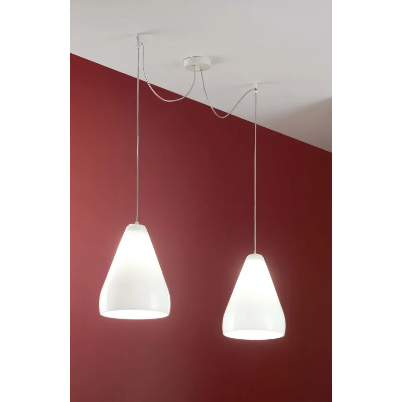 Lampadario a sospensione moderno in vetro soffiato bianco a 2 luci DP203