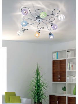 Modern chrome ceiling lamp with 8 lights colored glass DP281