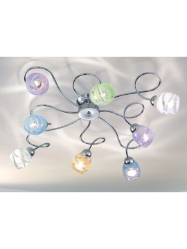 Modern chrome ceiling lamp with 8 lights colored glass DP281