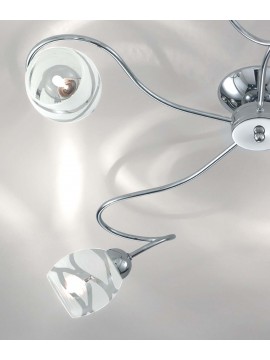 Modern chrome ceiling lamp with 5 lights white glass DP282