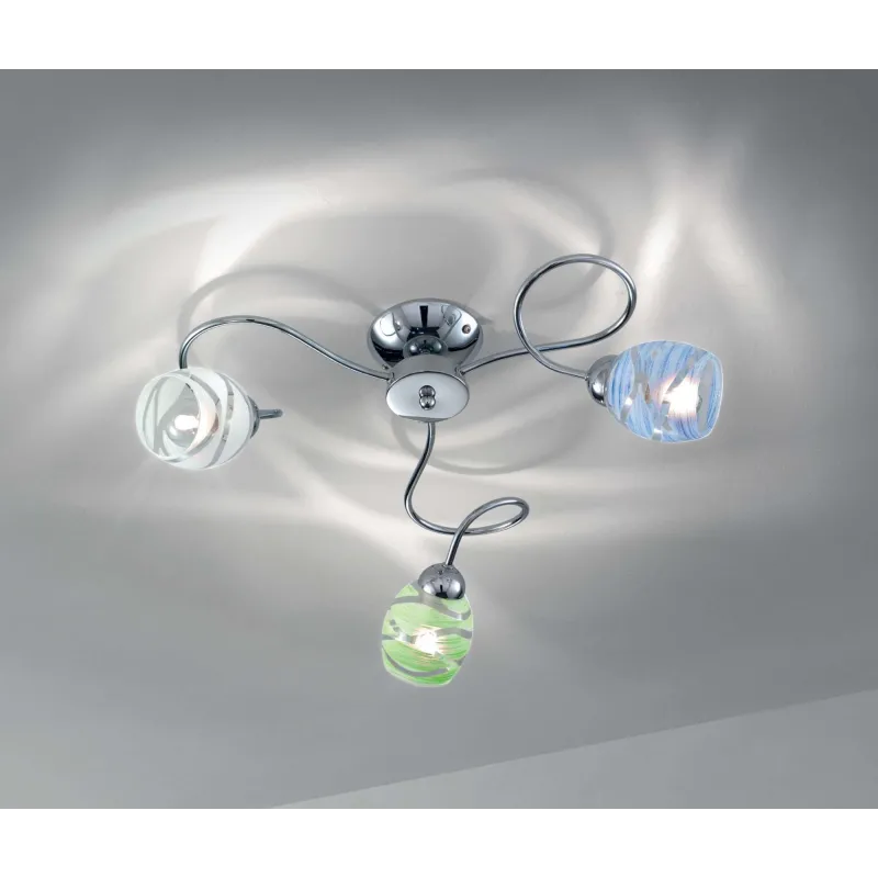 Modern chrome ceiling lamp with colored glass with 3 lights DP283