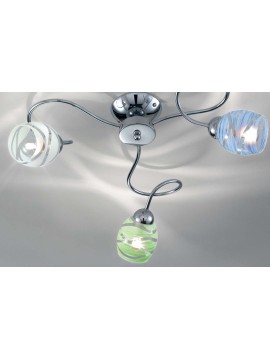 Modern chrome ceiling lamp with colored glass with 3 lights DP283