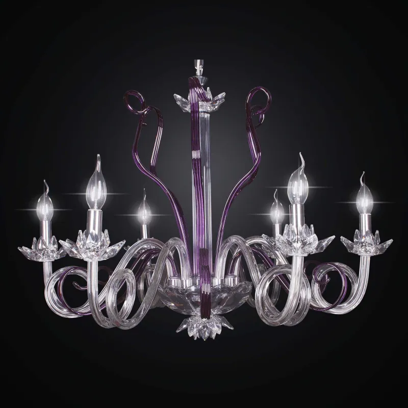 Modern chandelier in transparent and lilac crystal with 6 lights BGA 2211/6