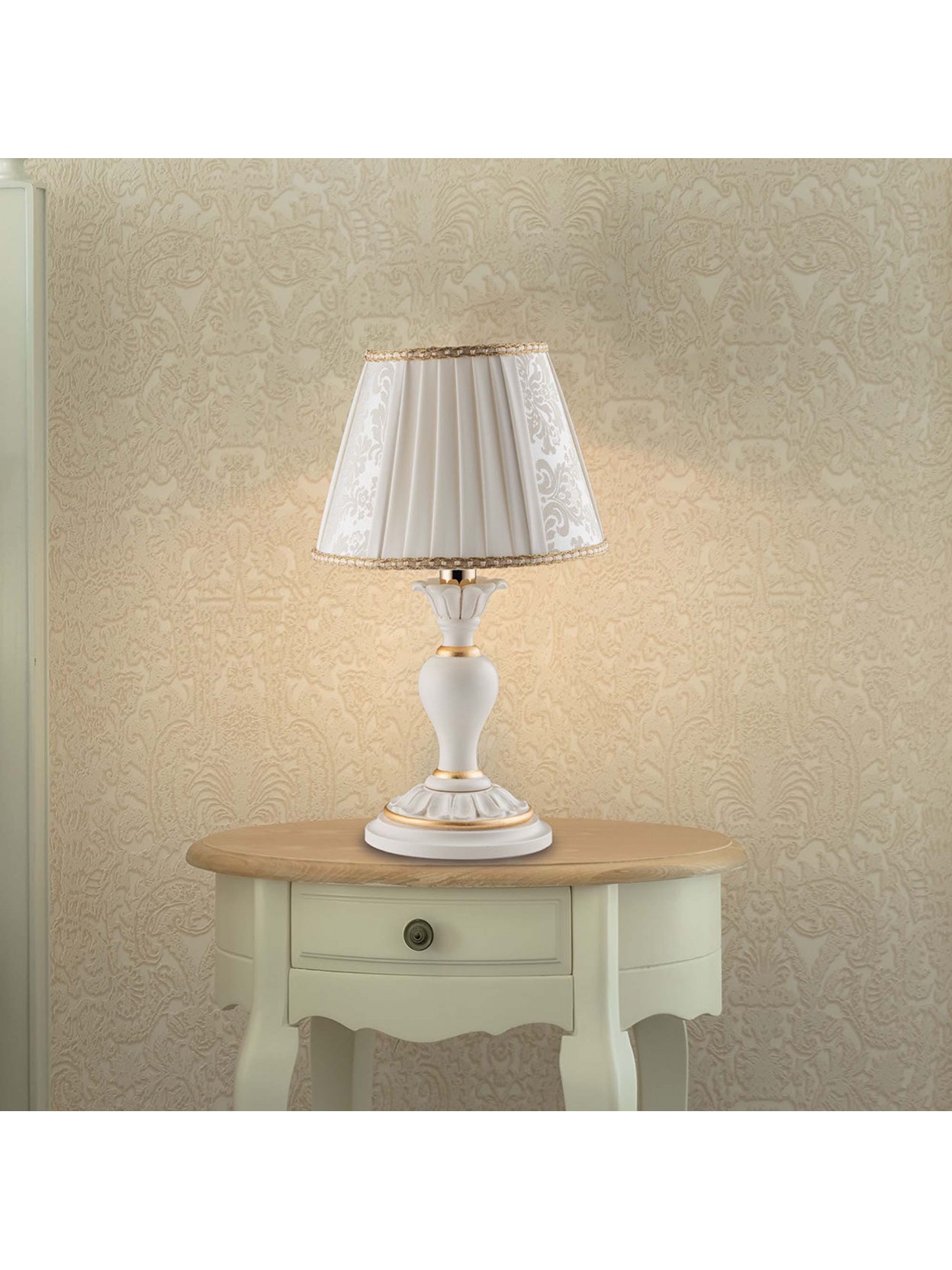 Lumetto classico shabby chic in legno avorio a 1 luce luxury lgt 044