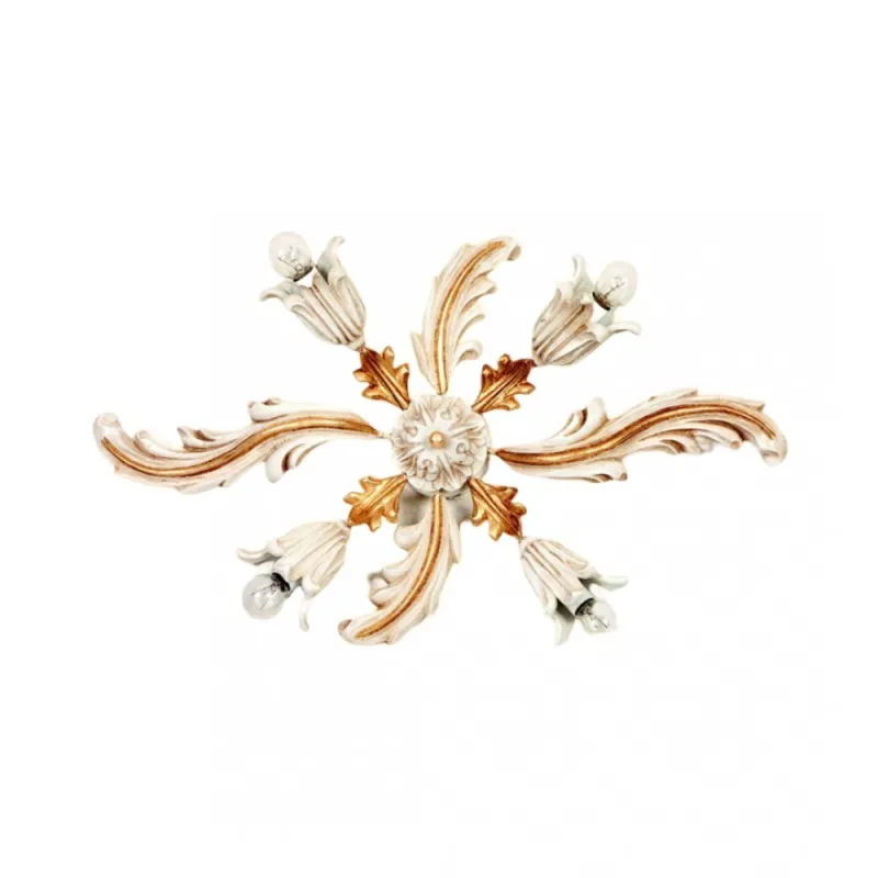 Classic ceiling lamp in ivory and gold wood with 4 lights esse 795/4p