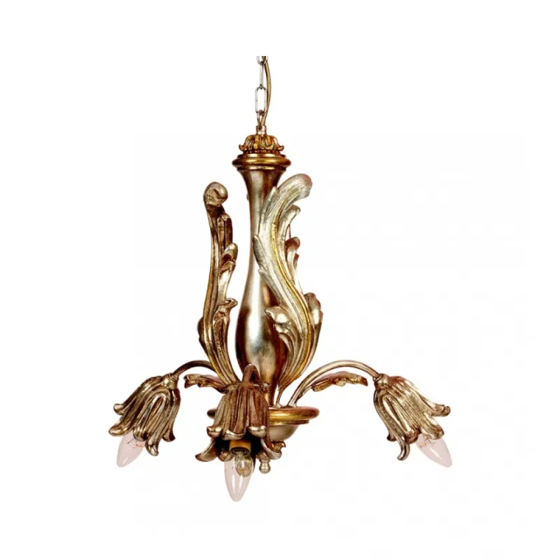 Classic chandelier in silver and gold wood with 3 lights esse 795/3