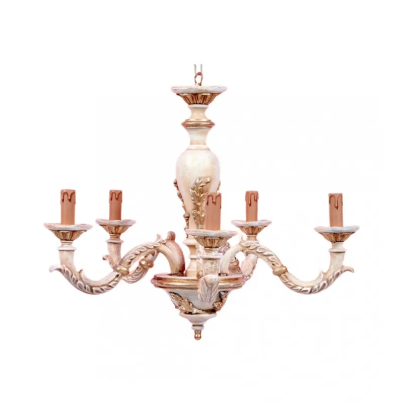 Classic chandelier in gold pickled wood with 5 lights esse 815/5