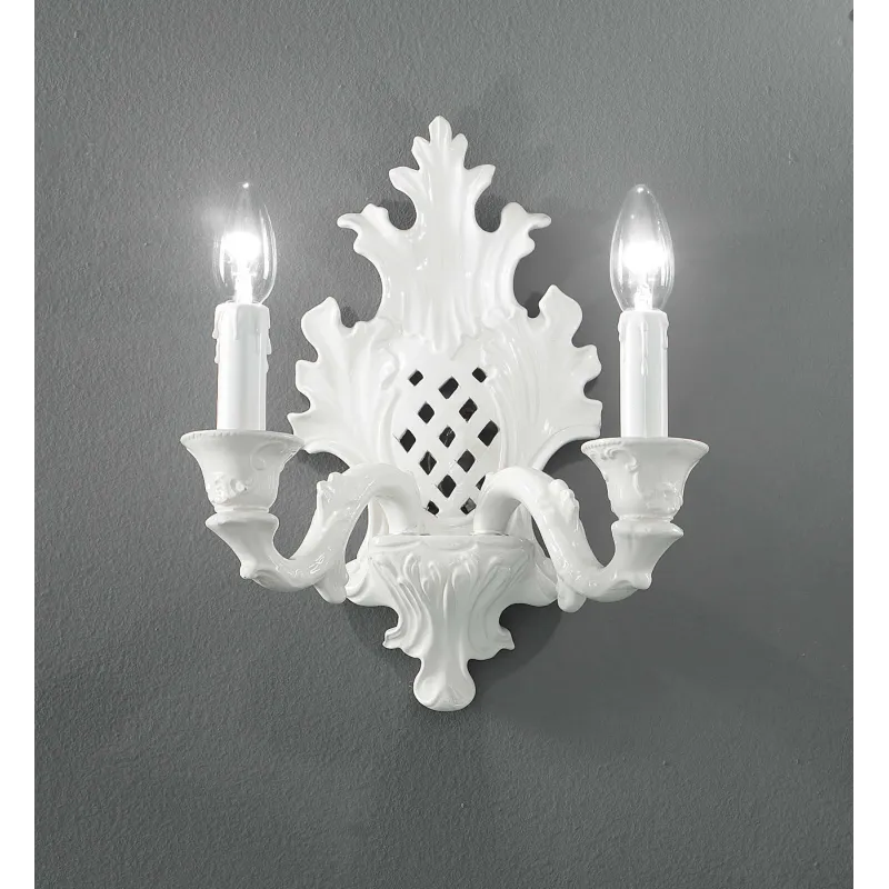 Applique classico lusso ceramica bassano bianco a 2 luci luxury r008