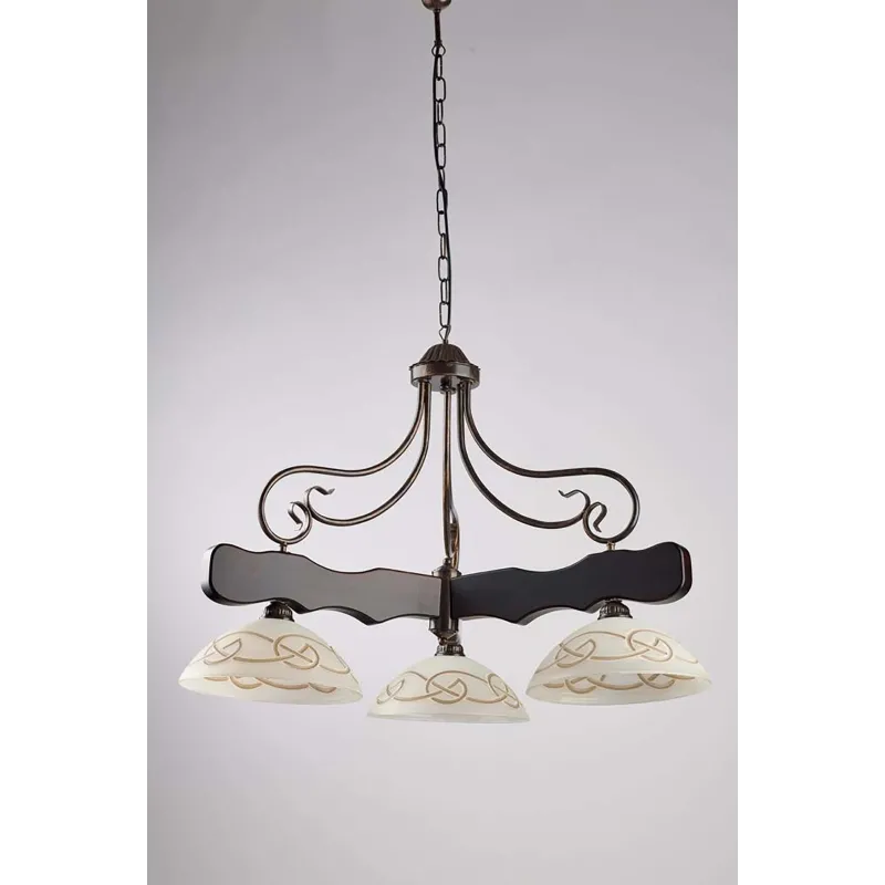 Rustic rocker chandelier in wood and glass 3 lights LGT Spello 002