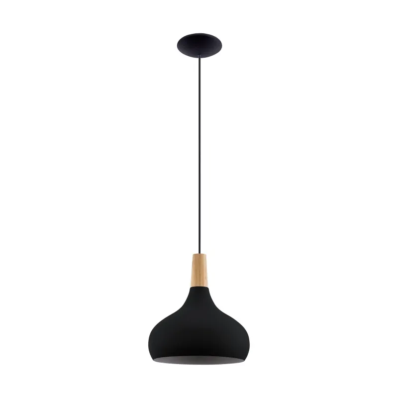 Modern design pendant chandelier, black metal and wood, 1 light GL1752