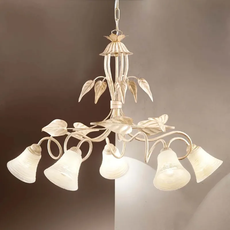 Classic chandelier in antique ivory wrought iron with 5 lights DP324