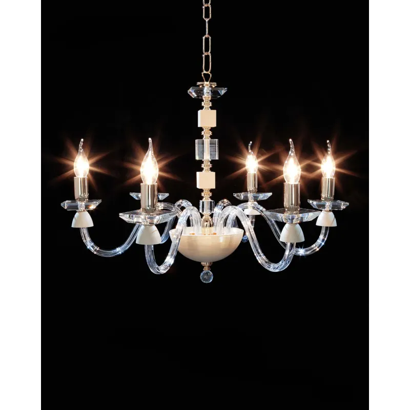 Classic chandelier in transparent and beige crystal with 6 lights CL029