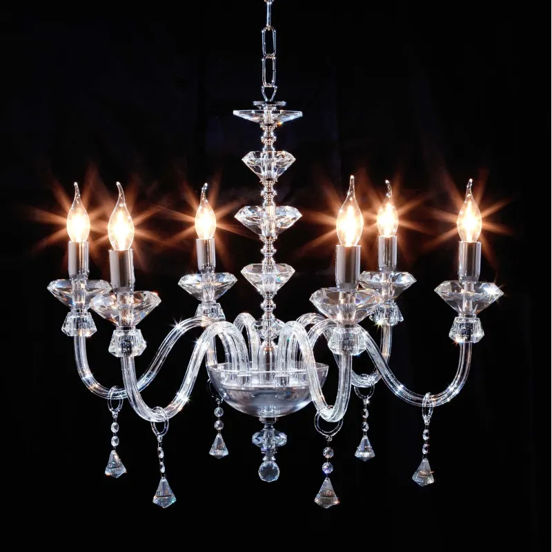 Contemporary chandelier in transparent chrome crystal with 6 lights CL044